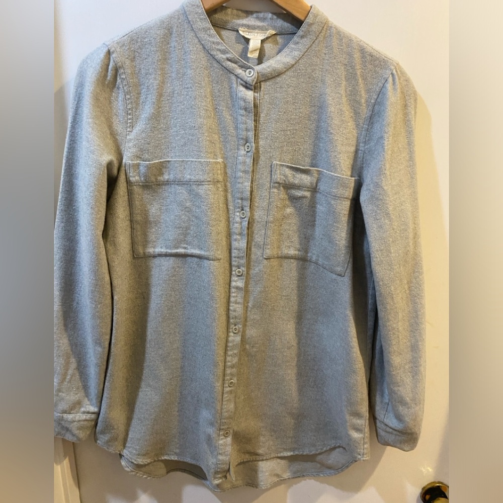 Eileen Fisher XS organic cotton mandarin collar soft flannel button down shirt